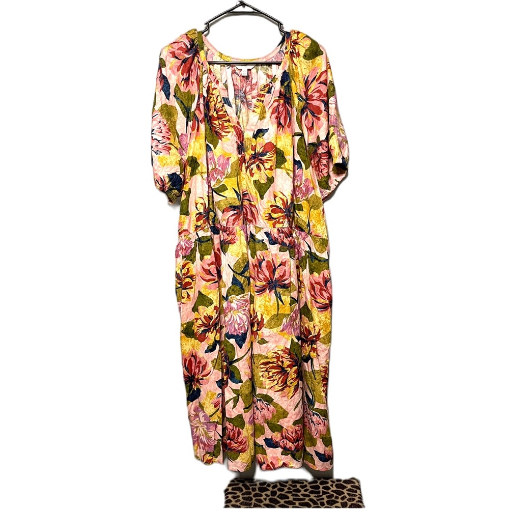 Terra & Sky Yellow Floral Mini Dress with Pink & Green Accents
